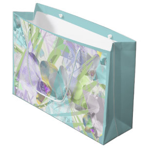 Orchid and palm leaves, tropical large gift bag