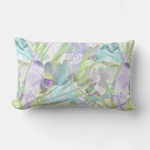 Orchid and palm leaves, tropical lumbar pillow