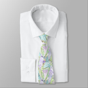 Orchid and palm leaves, tropical tie