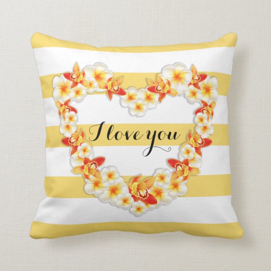 Orchid and Plumeria Flowers, Elegant I Love You Throw Pillow