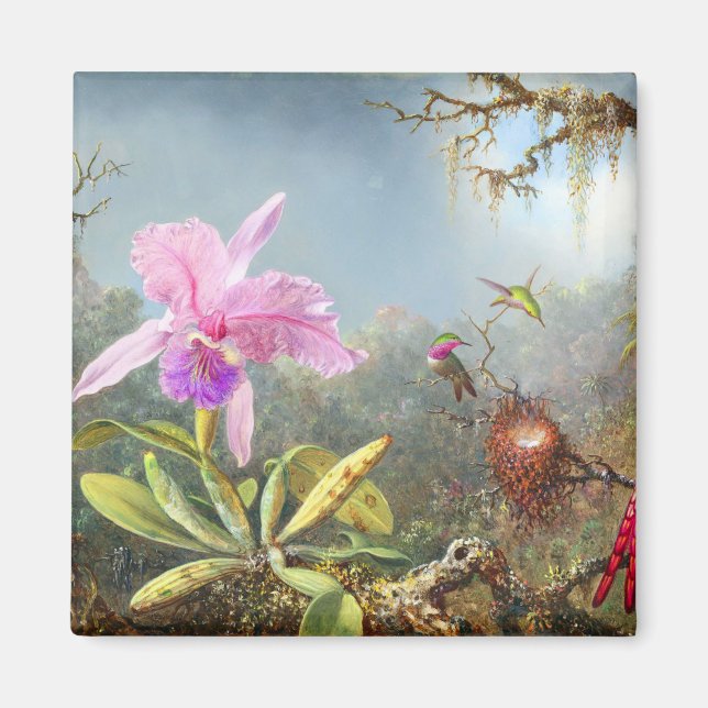 Orchid and three hummingbirds  magnet (Front)