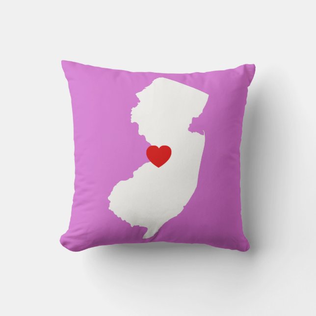 Orchid and White New Jersey with Red Heart Throw Pillow (Front)