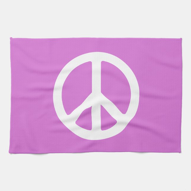 Orchid and White Peace Symbol Kitchen Towel (Horizontal)