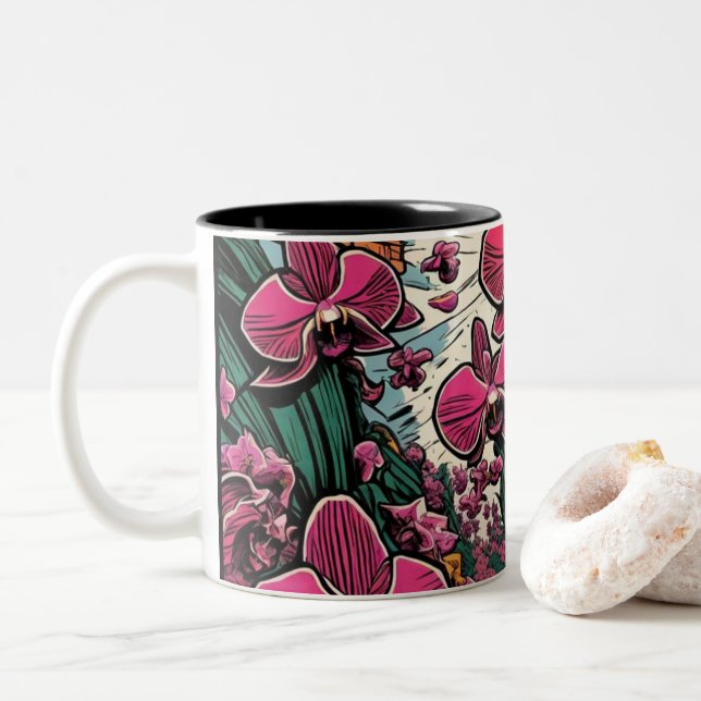 Orchid Art Design Mug (With Donut)