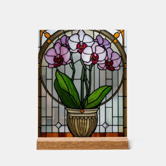 Orchid Art Nouveau Acrylic Stained Glass Wall Art