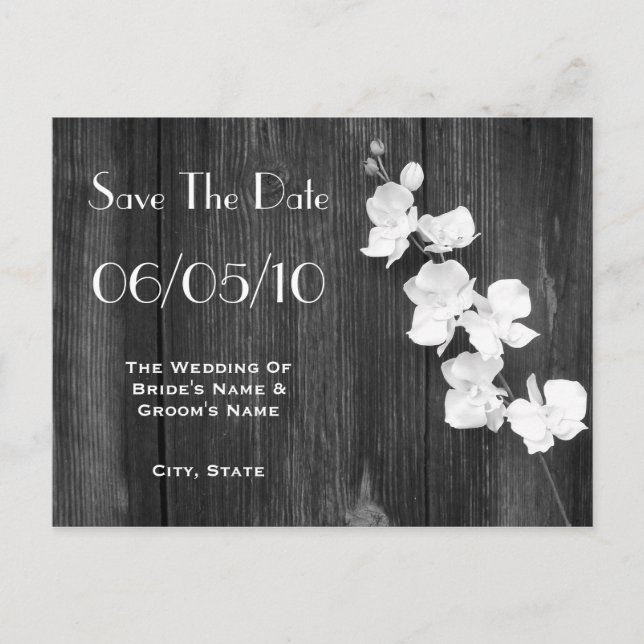 Orchid & Barnwood Wedding Save The Date Postcard (Front)