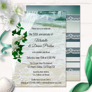 Orchid Beach and Lace Anniversary Party Invitation