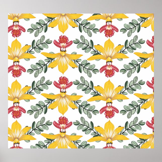 Orchid Beauty: Floral Pattern Elegance. Poster (Front)
