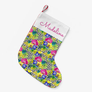 Orchid Begonia And Palm Leaves Add Your Name Small Christmas Stocking