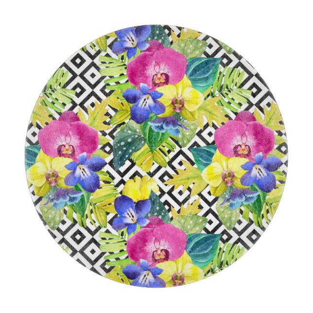 Orchid Begonia And Palm Leaves Cutting Board (Front)
