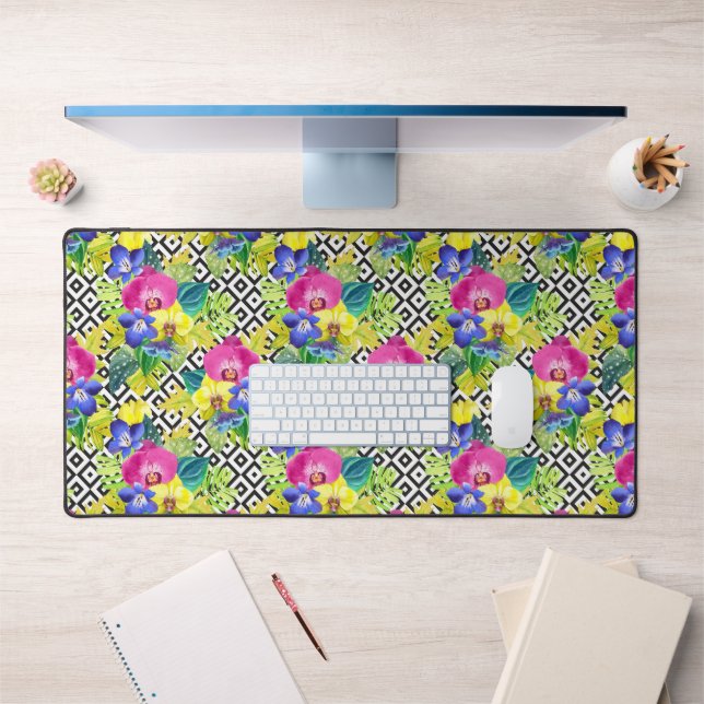 Orchid Begonia And Palm Leaves Desk Mat (Office 1)