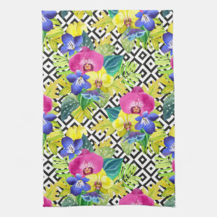 Orchid Begonia And Palm Leaves Kitchen Towel