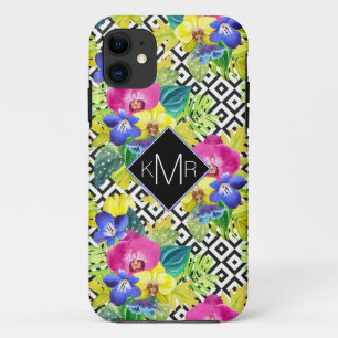 Orchid Begonia And Palm Leaves   Monogram iPhone 11 Case