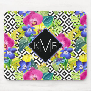 Orchid Begonia And Palm Leaves   Monogram Mouse Pad