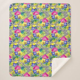 Orchid Begonia And Palm Leaves Sherpa Blanket