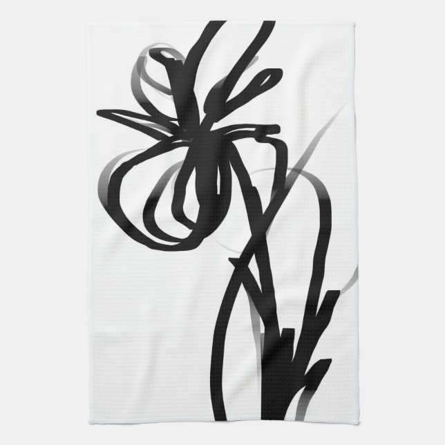 Orchid Blanc: Abstract White & Black Kitchen Towel (Vertical)