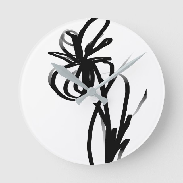 Orchid Blanc: Abstract White & Black Round Clock (Front)
