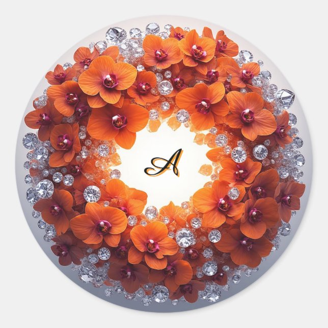 Orchid Blossoms Embedded in Crystals Classic Round Sticker (Front)