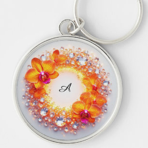 Orchid Blossoms Embedded in Crystals Keychain
