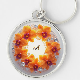 Orchid Blossoms Embedded in Crystals Keychain