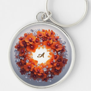 Orchid Blossoms Embedded in Crystals Keychain