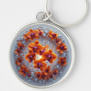 Orchid Blossoms Embedded in Crystals Keychain