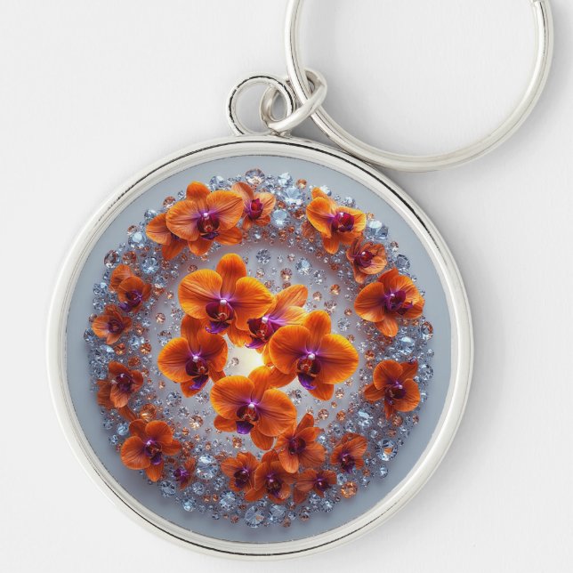 Orchid Blossoms Embedded in Crystals Keychain (Front)