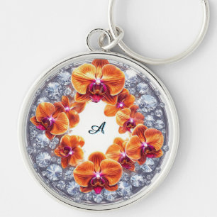 Orchid Blossoms Embedded in Crystals Keychain