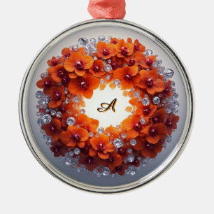 Orchid Blossoms Embedded in Crystals Metal Ornament