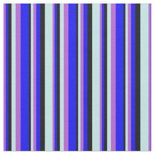 Orchid, Blue, Black, and Turquoise Coloured Lines Fabric