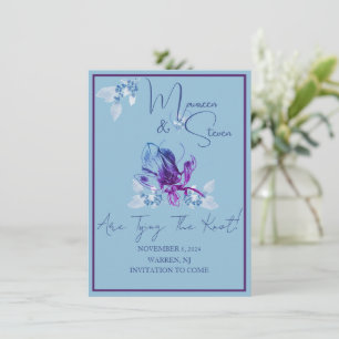 Orchid Blue On Blue Save The Date Wedding Card