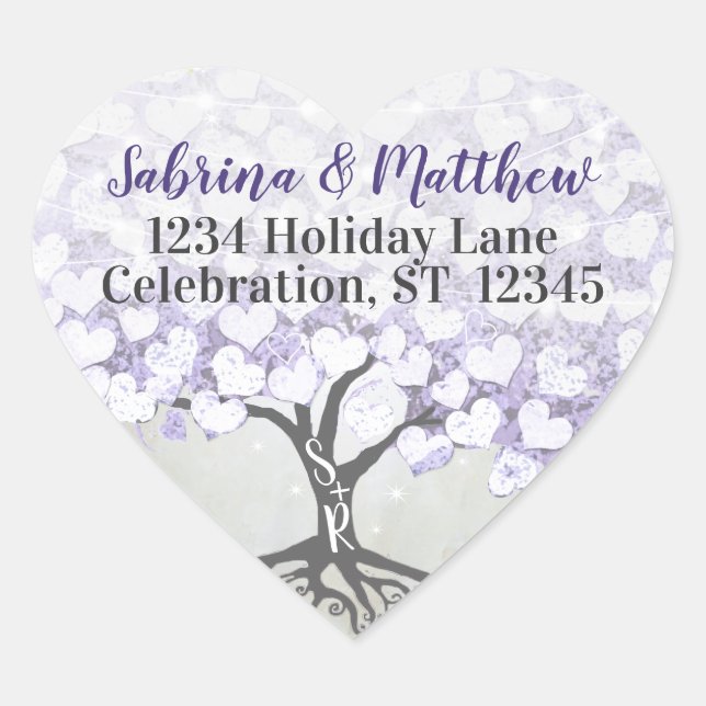 Orchid Blush Lavender Heart Leaf Tree Wedding Seal (Front)