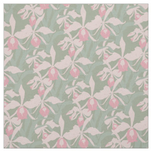 Orchid botanical graphic pink green repeat pattern fabric