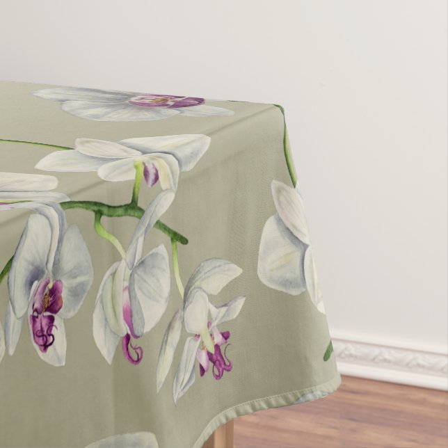 Orchid Botanical Watercolor Painting Pattern Tablecloth (In Situ)