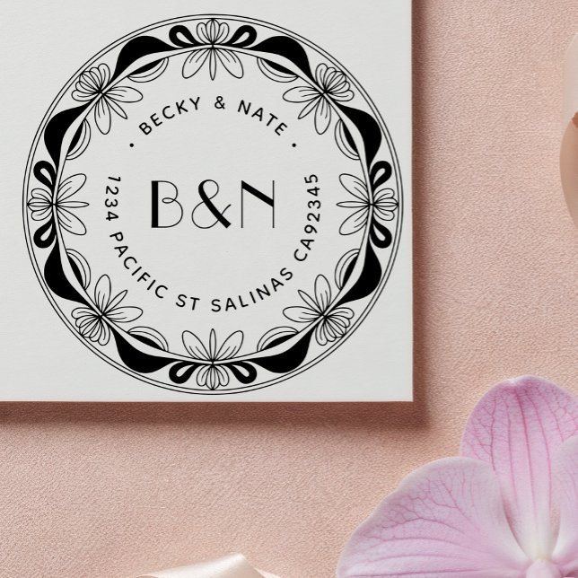 Orchid & Bows Return Address Self-Inking Stamp (Creator Uploaded)