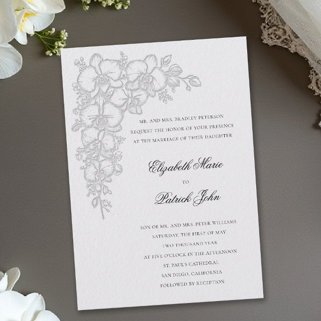 Orchid Dance Formal Traditional Ivory Wedding Invitation (orchid wedding invitation ivory formal dance modern classic traditional black tie parents hosting)