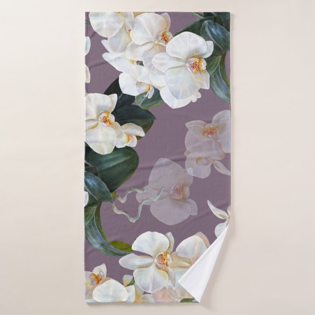 Orchid dark lavender watercolor. bath towel (Bath Towel)