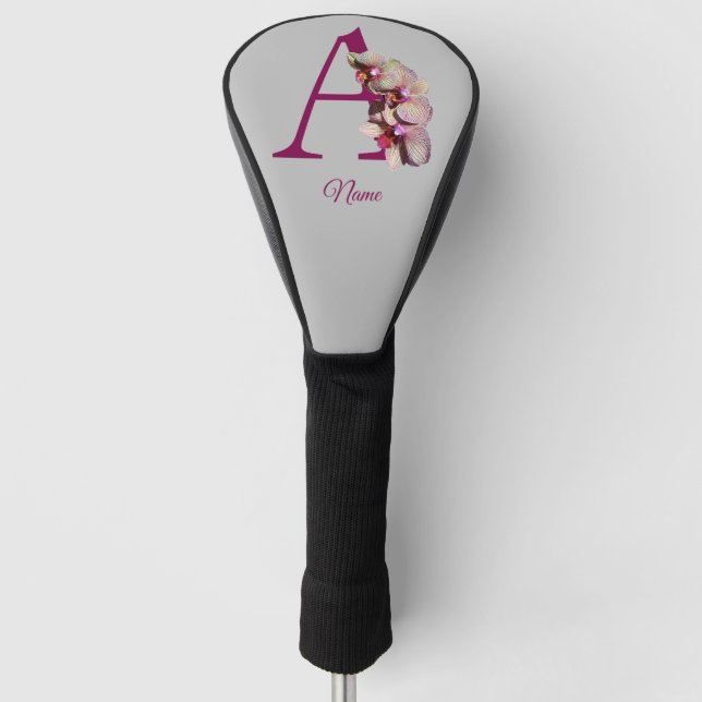 Orchid Elegant Monogram Initial A Personalized Golf Head Cover (Front)