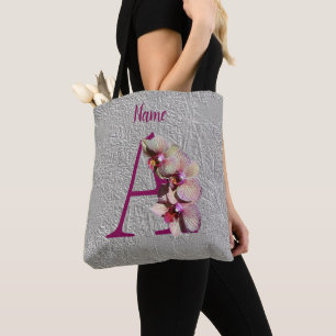 Orchid Elegant Monogram Initial A Personalized Tote Bag