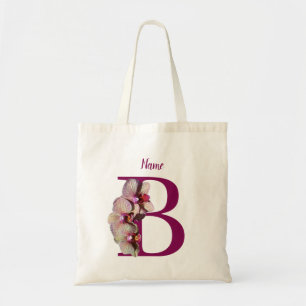 Orchid Elegant Monogram Initial B Personalized Tote Bag