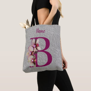 Orchid Elegant Monogram Initial B Personalized Tote Bag