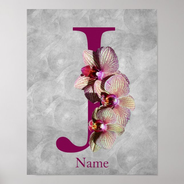 Orchid Elegant Monogram Initial J Personalized Poster (Front)