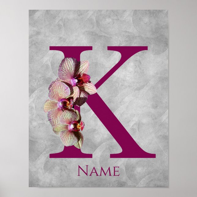 Orchid Elegant Monogram Initial K Personalized Poster (Front)