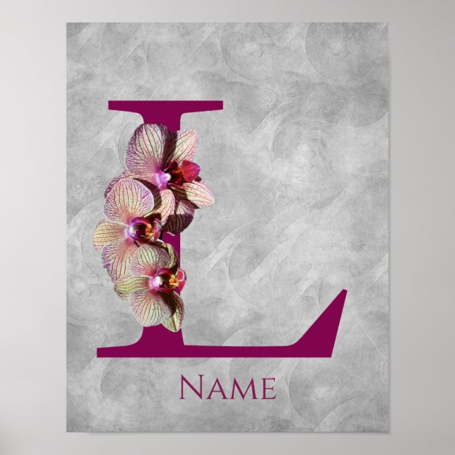 Orchid Elegant Monogram Initial L Personalized Poster (Front)