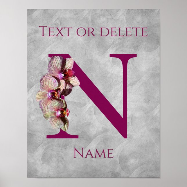 Orchid Elegant Monogram Initial N Personalized Poster (Front)