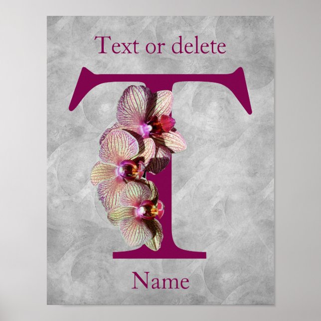 Orchid Elegant Monogram Initial T Personalized Poster (Front)