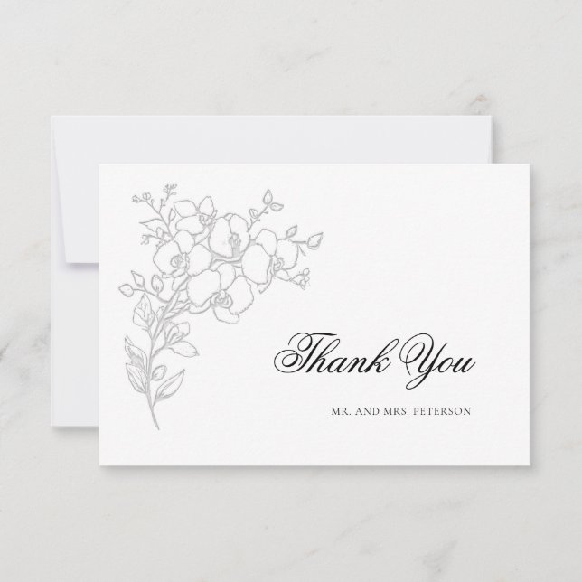Orchid Elevated White Formal Traditional Wedding Thank You Card (Front)