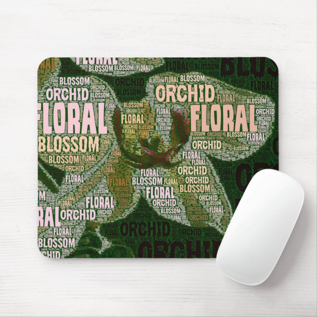 Orchid Floral Blossom Green Back Word Cloud Mouse Pad (With Mouse)
