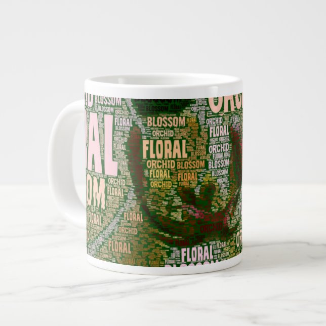 Orchid Floral Blossom Over Green Word Cloud Large Coffee Mug (Front Left)