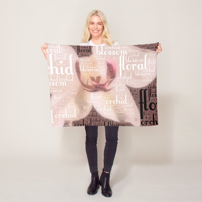 Orchid Floral Blossom Word Cloud Fleece Blanket (In Situ)
